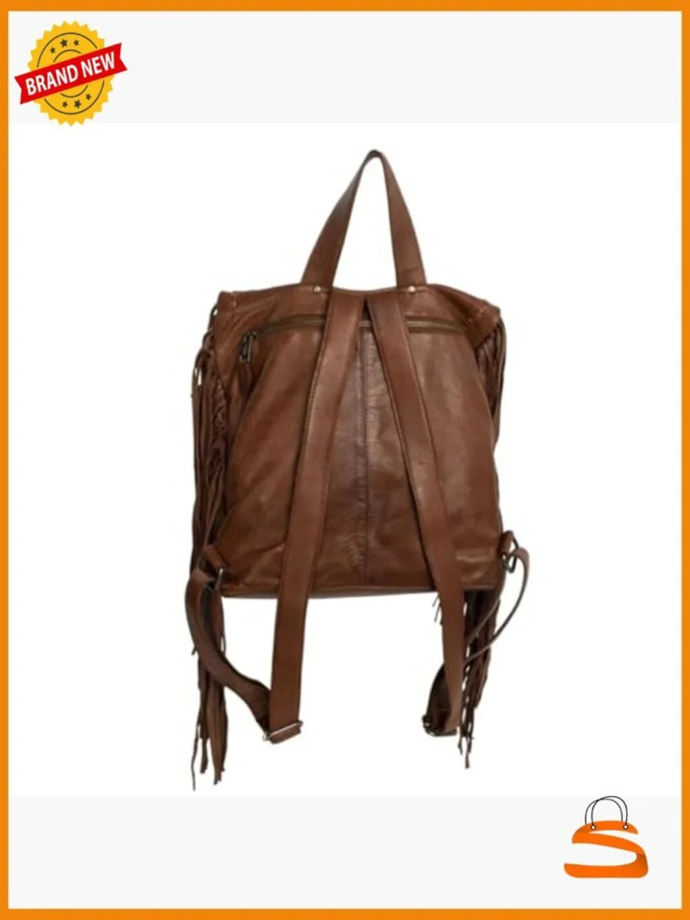 Genuine Leather Fringe Backpack Handbag, Laptop Compatible, 13